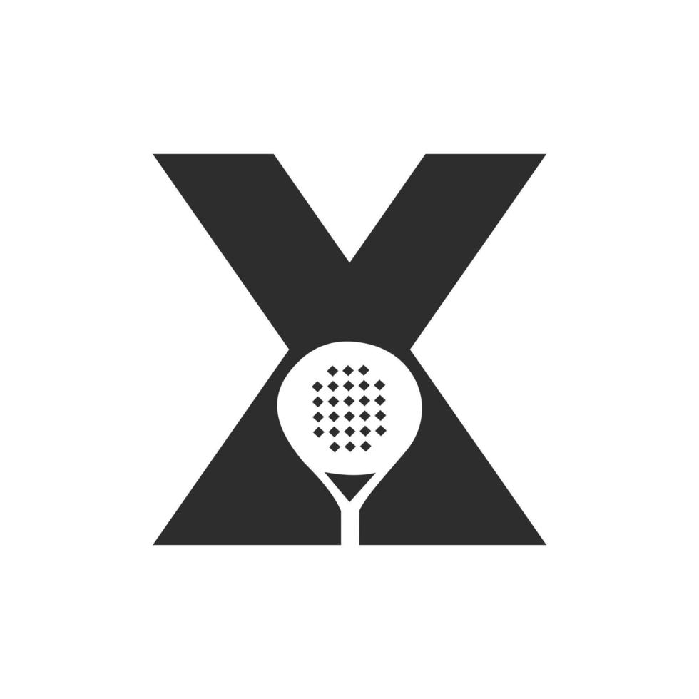 brief X padel racket logo ontwerp vector sjabloon. strand tafel tennis club symbool