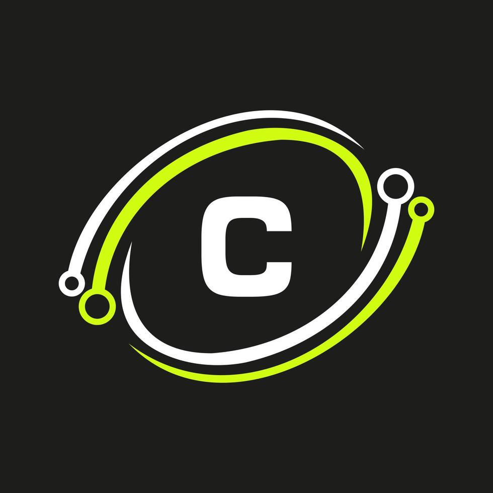 technologie logo ontwerp Aan c brief concept. technologie netwerk logo sjabloon vector