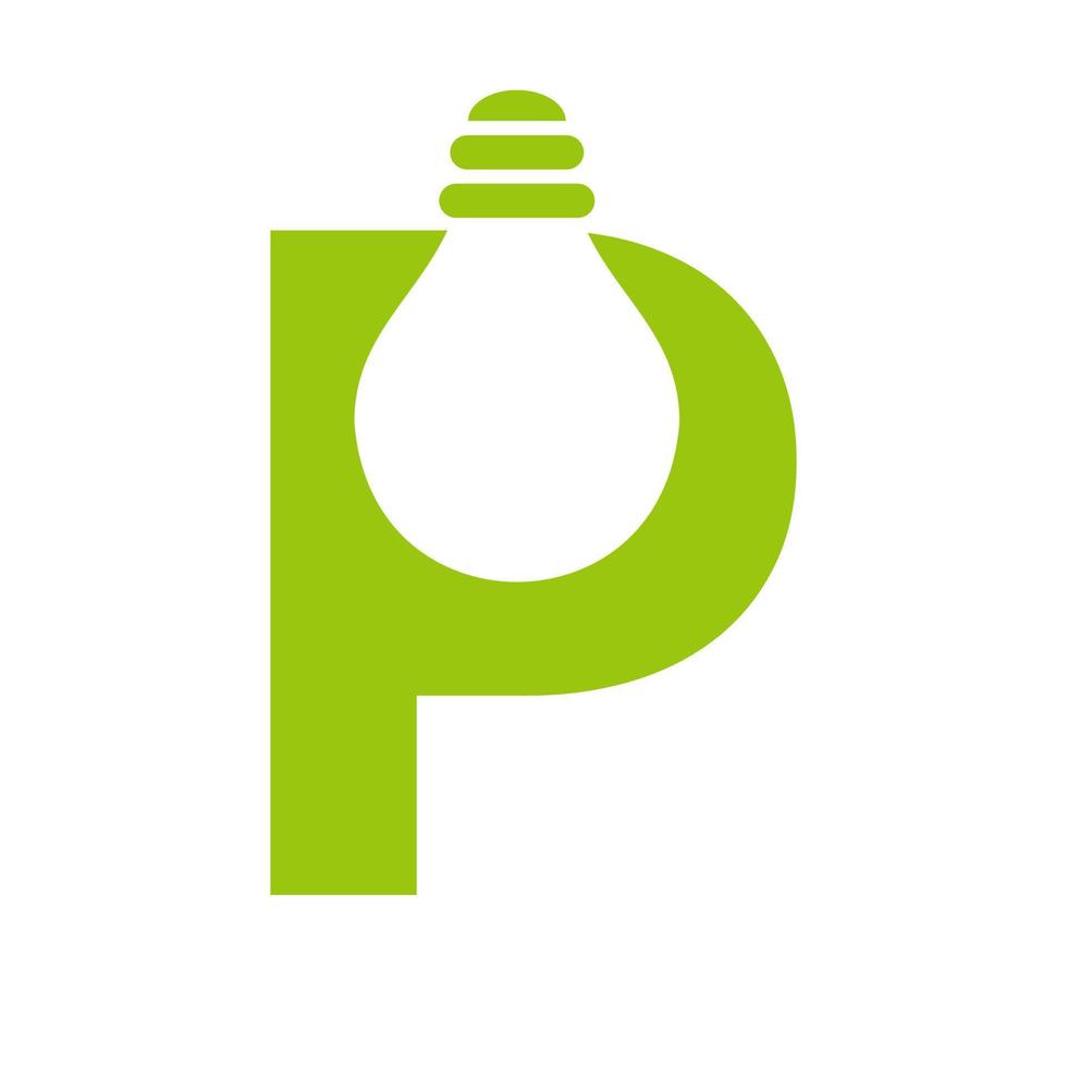 brief p elektrisch logo combineren met elektrisch lamp icoon vector sjabloon. licht lamp logotype teken symbool