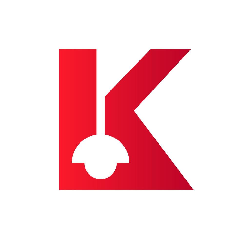 brief k lamp logo gecombineerd met hangende lamp vector sjabloon