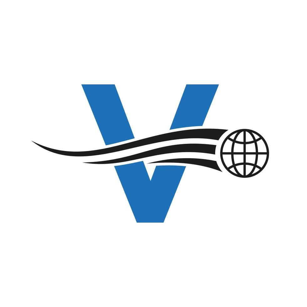 brief v globaal logo gecombineerd met globaal icoon, aarde teken voor bedrijf en technologie identiteit sjabloon vector