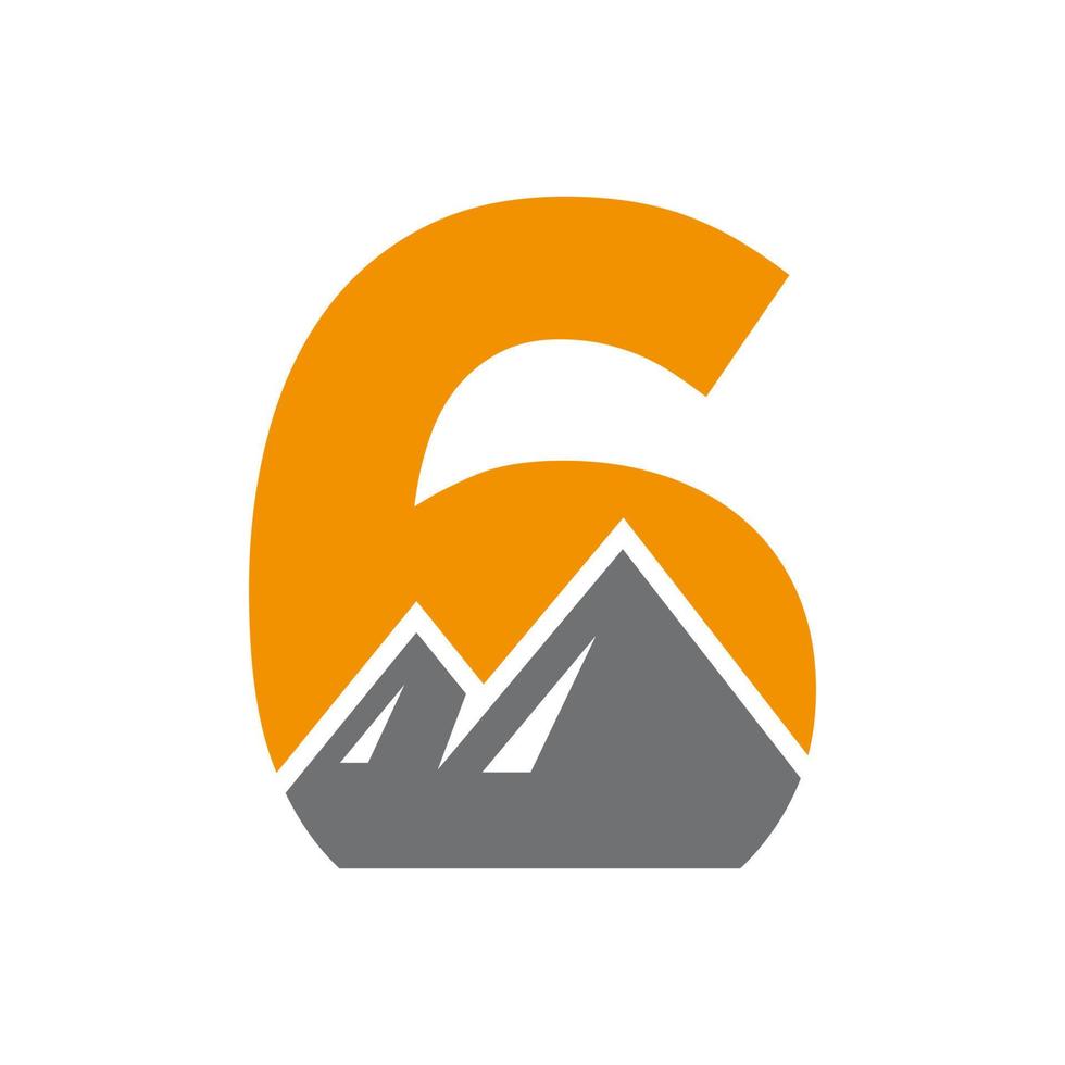 brief 6 monteren logo vector teken. berg natuur landschap logo combineren met heuvel icoon en sjabloon