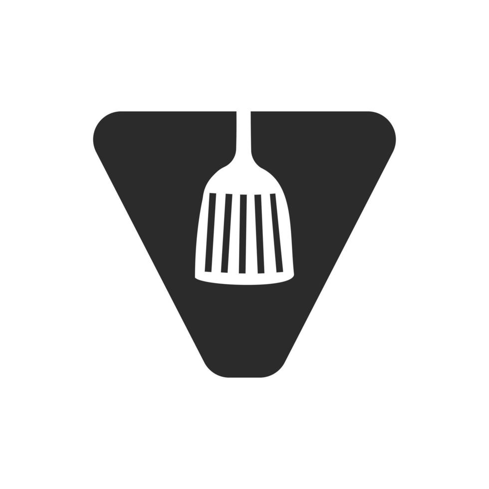 brief v keuken spatel logo. keuken logo ontwerp gecombineerd met keuken spatel voor restaurant symbool vector