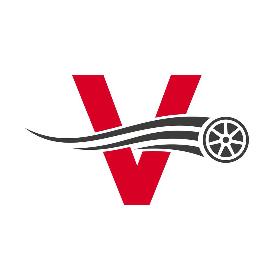 sport auto brief v automotive auto reparatie logo ontwerp concept met vervoer band icoon vector sjabloon