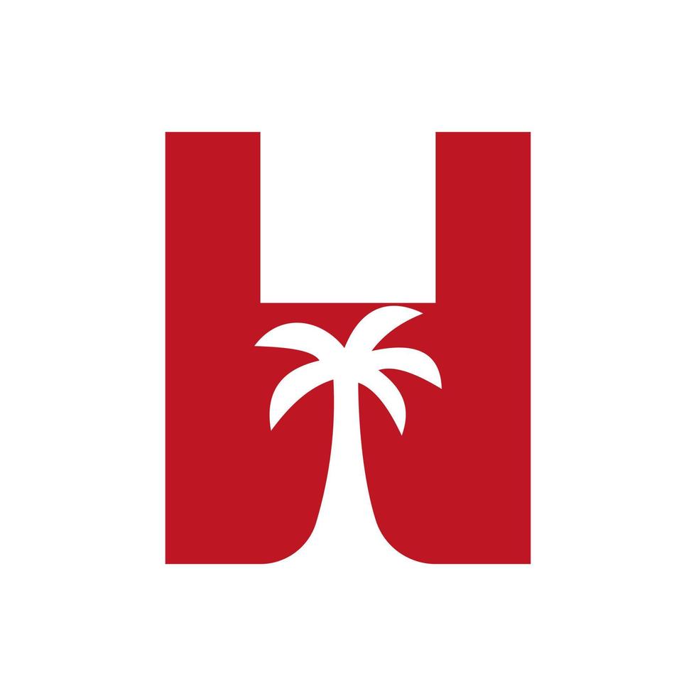 brief h palm boom logo ontwerp concept voor reizen strand landschap icoon vector sjabloon