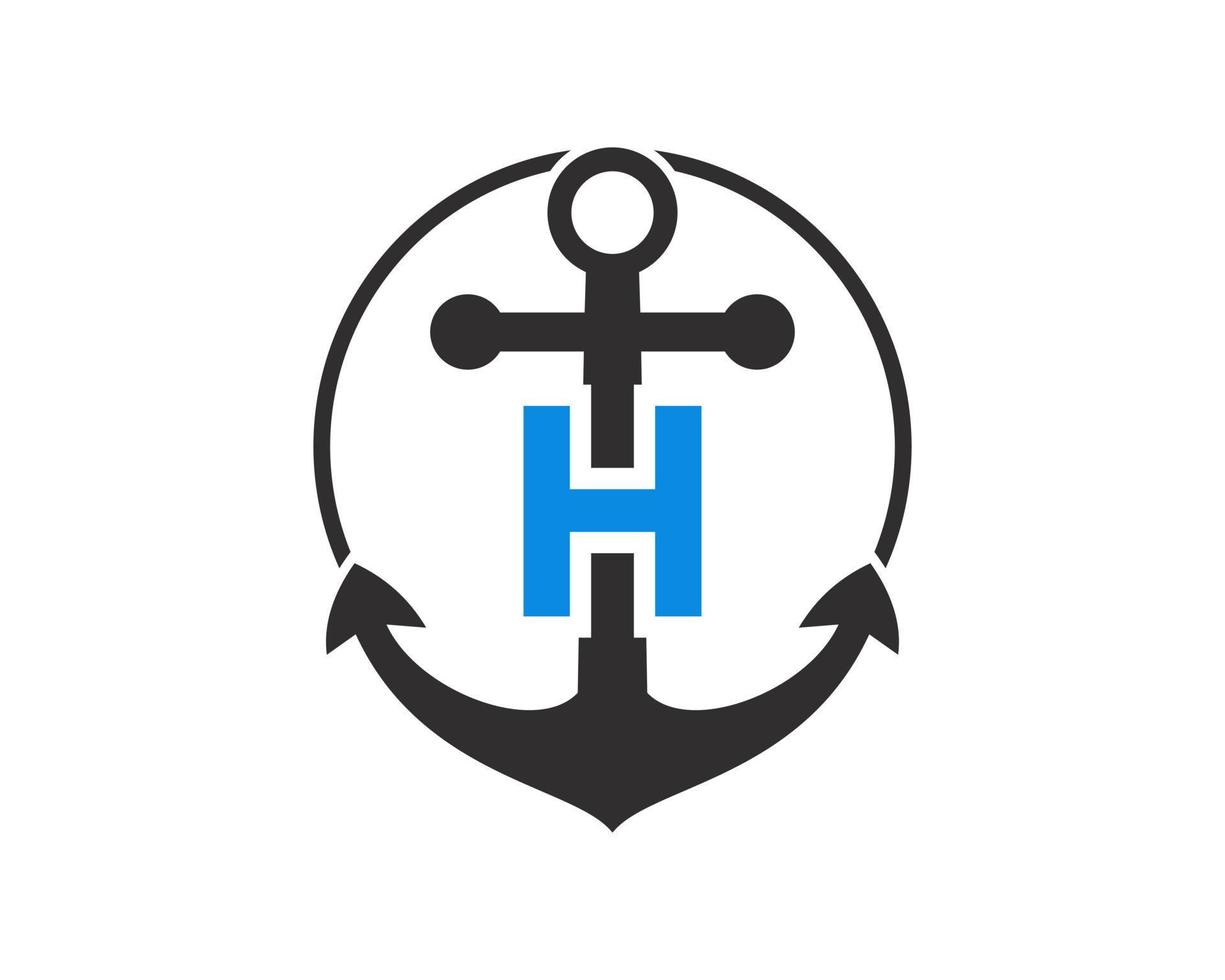eerste brief h anker logo. marinier, het zeilen boot logo vector