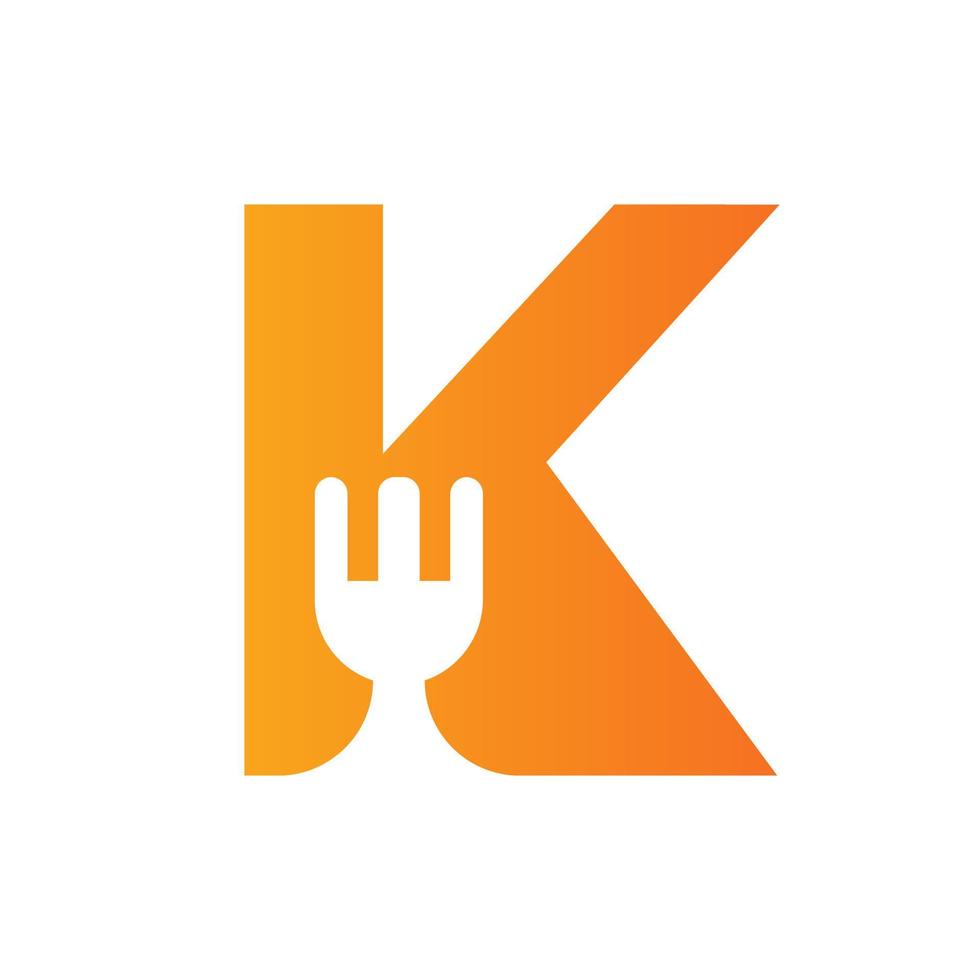 brief k restaurant logo gecombineerd met vork icoon vector sjabloon