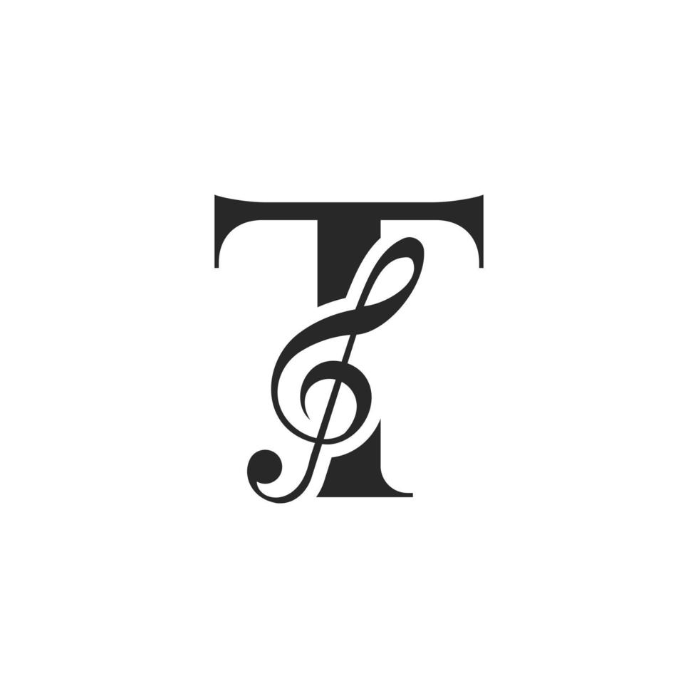brief t muziek- logo. dj symbool podcast logo icoon vector sjabloon
