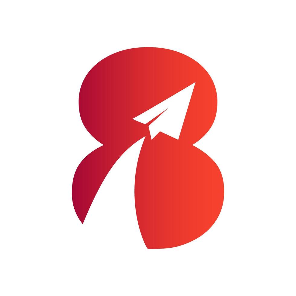 brief 8 reizen logo combineren met vliegend vliegtuig vector sjabloon. toerist logo element