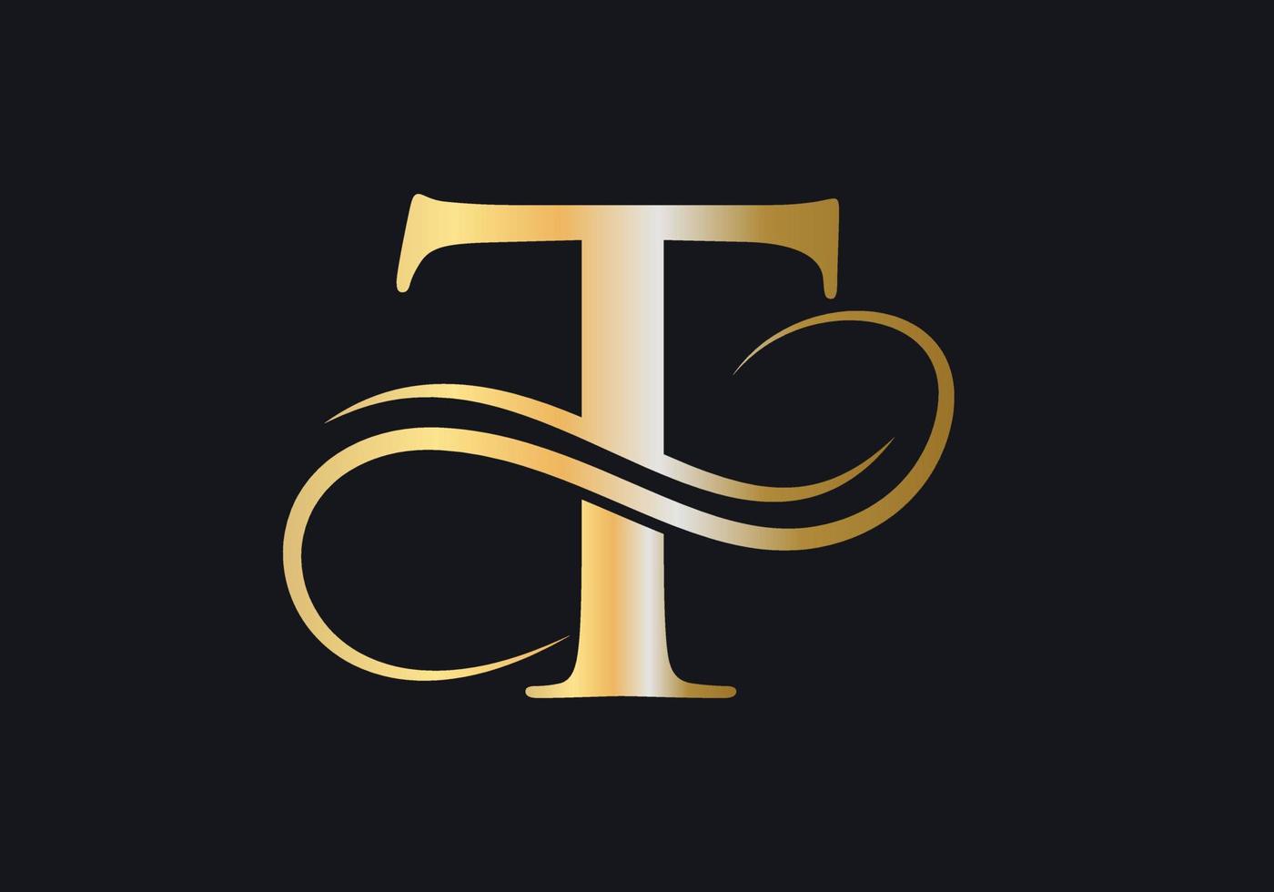 brief t logo luxueus teken met gouden luxe kleur en monogram symbool vector