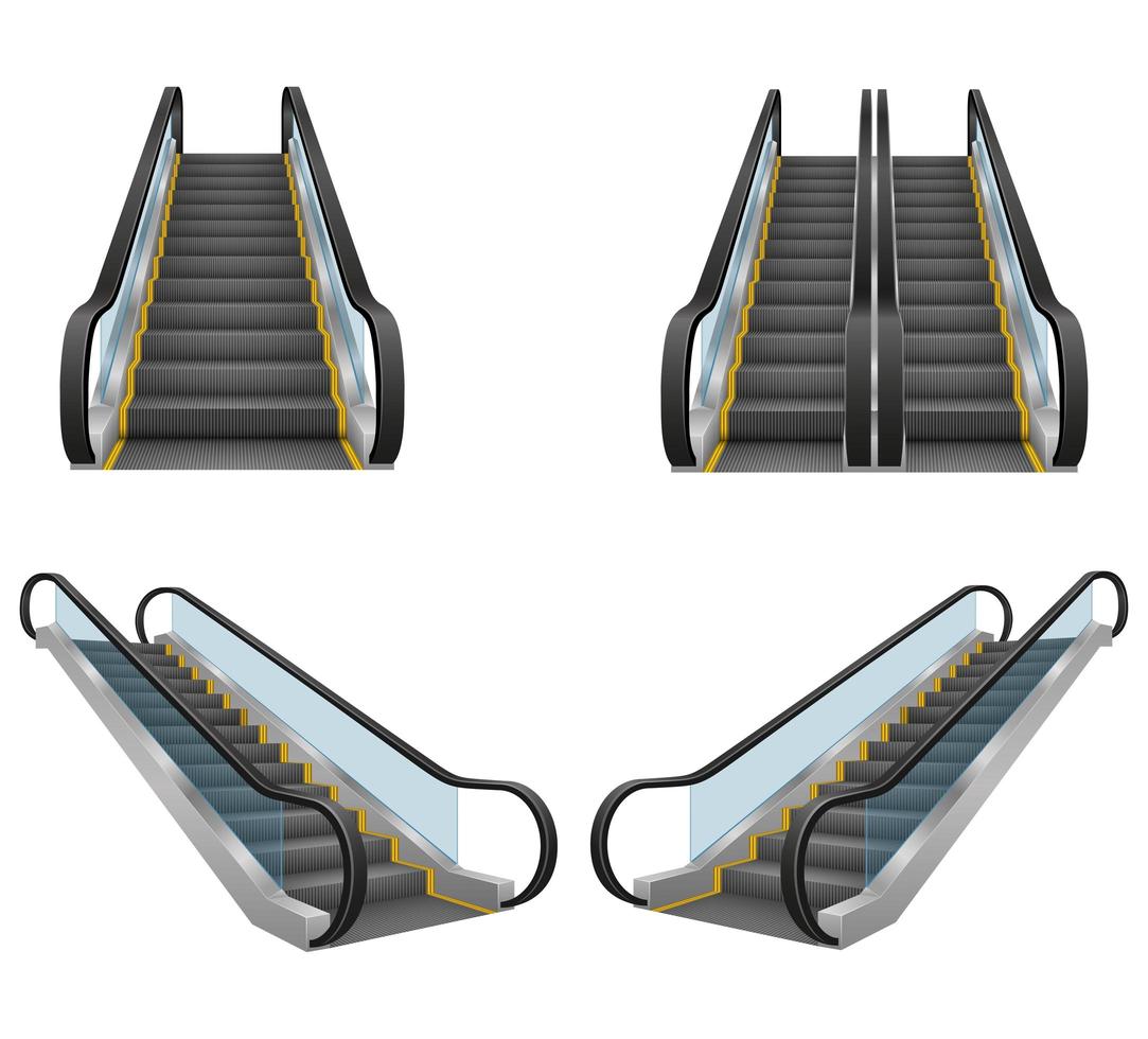 realistische moderne roltrap set vector