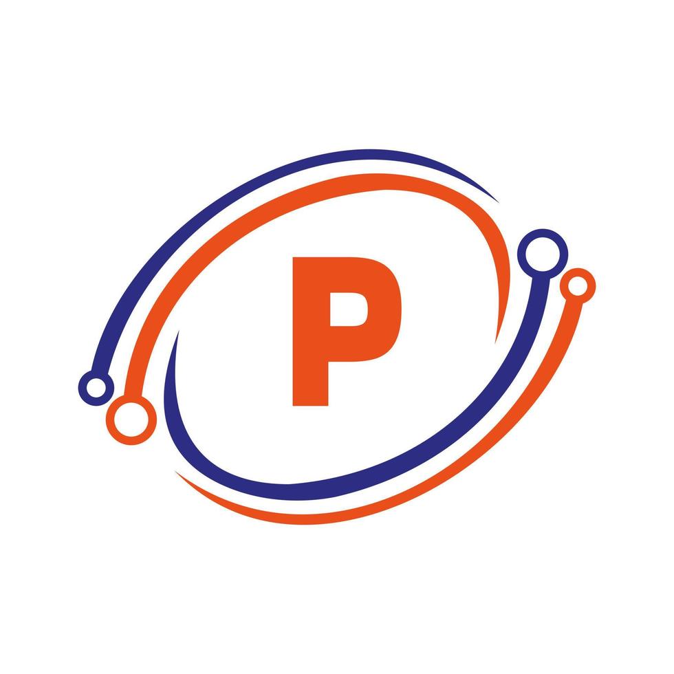 technologie logo ontwerp Aan p brief concept. technologie netwerk logo sjabloon vector