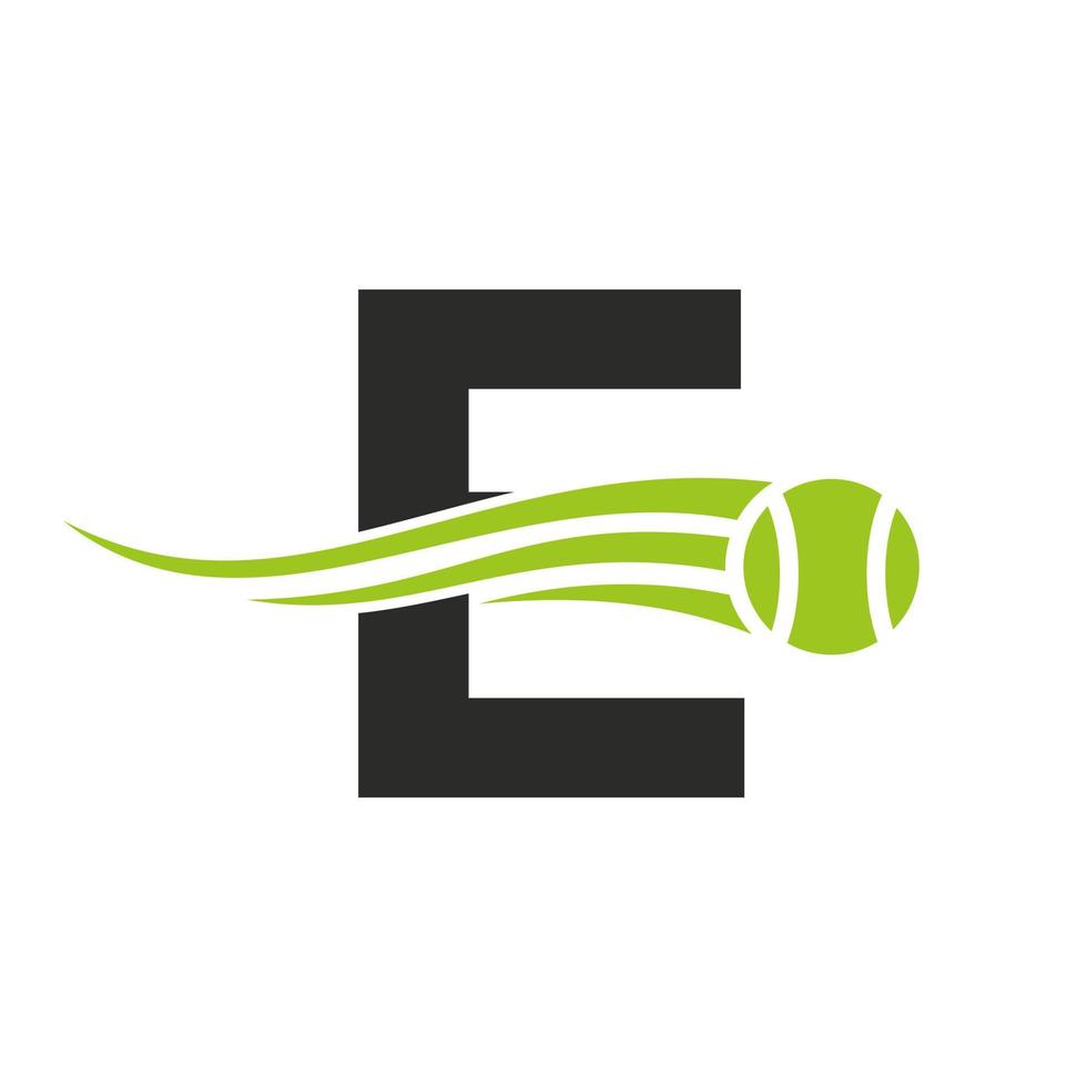 brief e tennis club logo ontwerp sjabloon. tennis sport academie, club logo vector