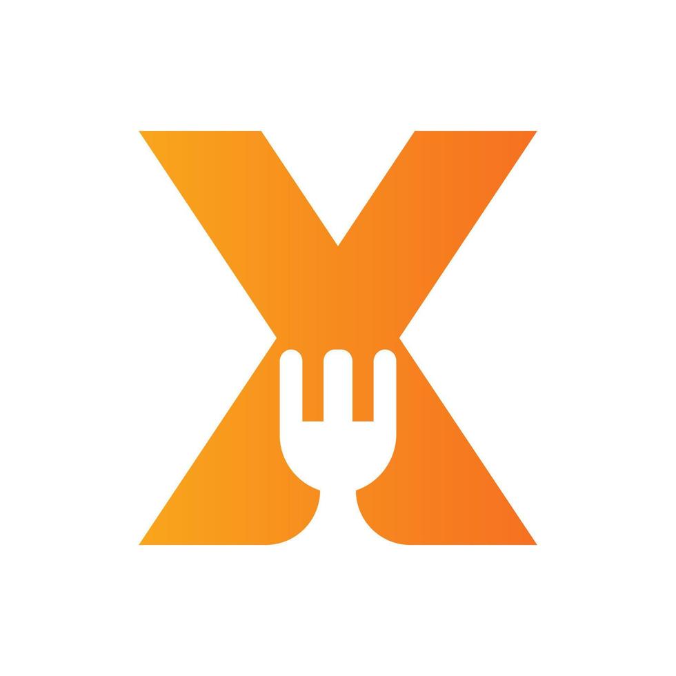 brief X restaurant logo gecombineerd met vork icoon vector sjabloon