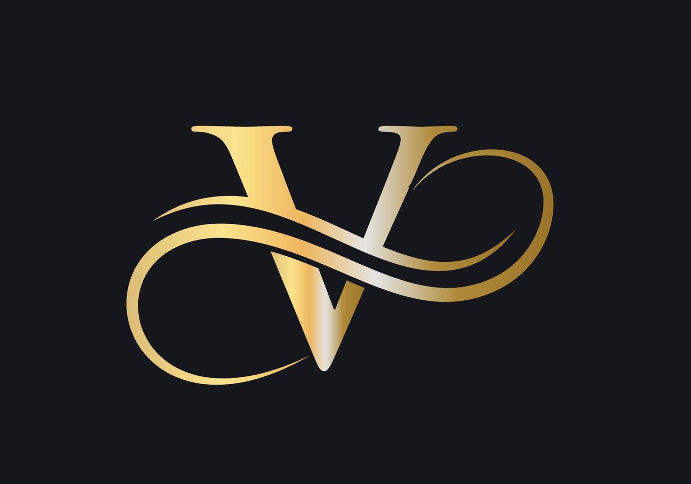 brief v logo luxueus teken met gouden luxe kleur en monogram symbool vector