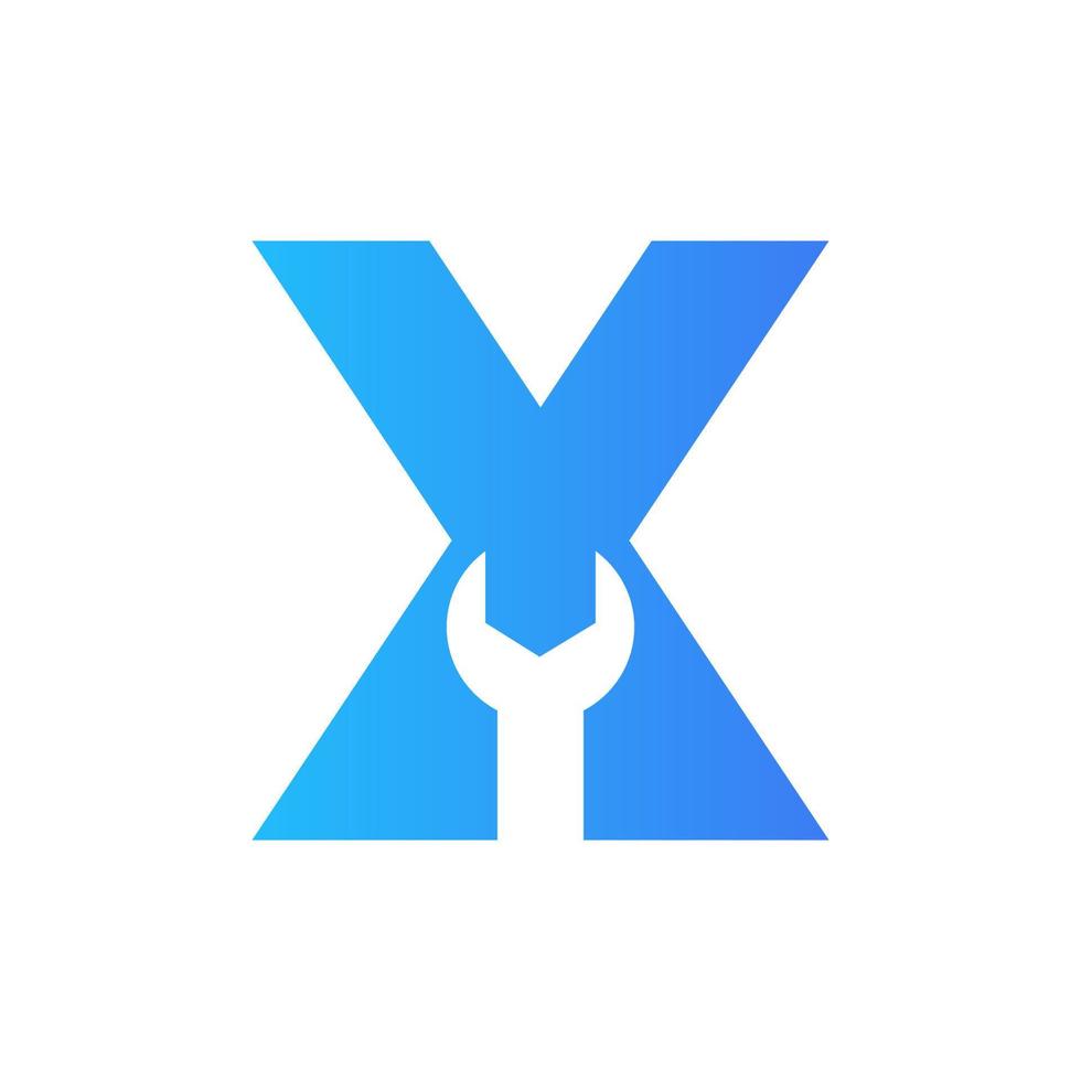 brief X moersleutel symbool voor echt landgoed, gebouw, bouw reparatie logo vector sjabloon