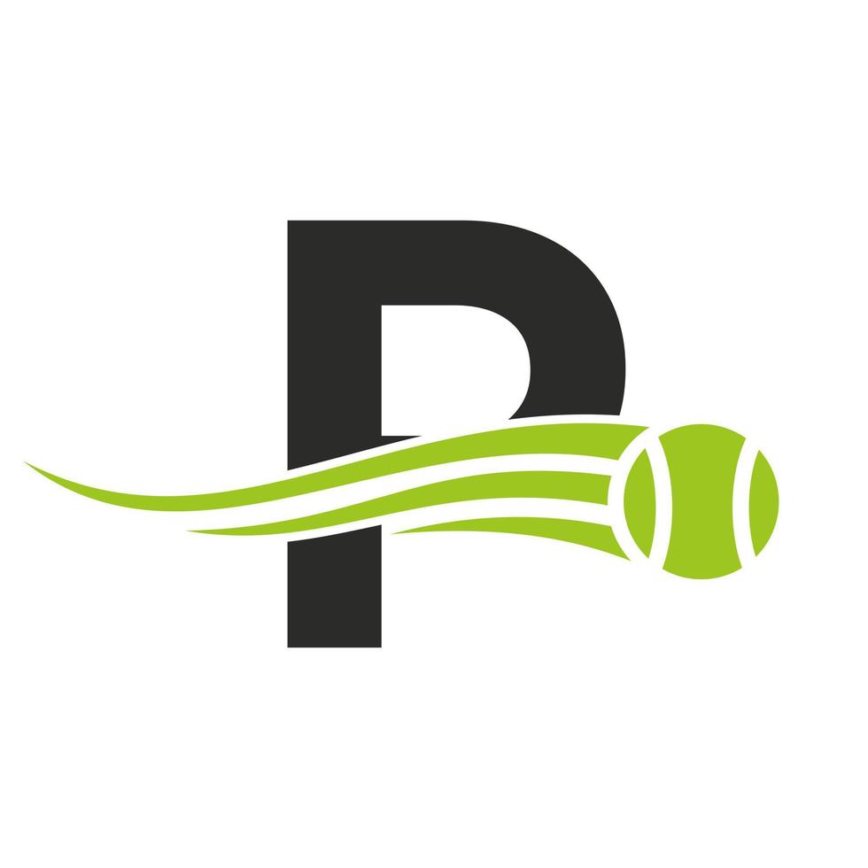 brief p tennis club logo ontwerp sjabloon. tennis sport academie, club logo vector