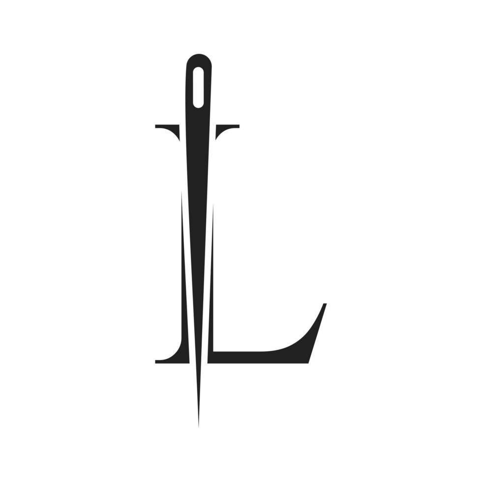 brief l kleermaker logo, naald- en draad combinatie voor borduren, textiel, mode, lap, kleding stof sjabloon vector