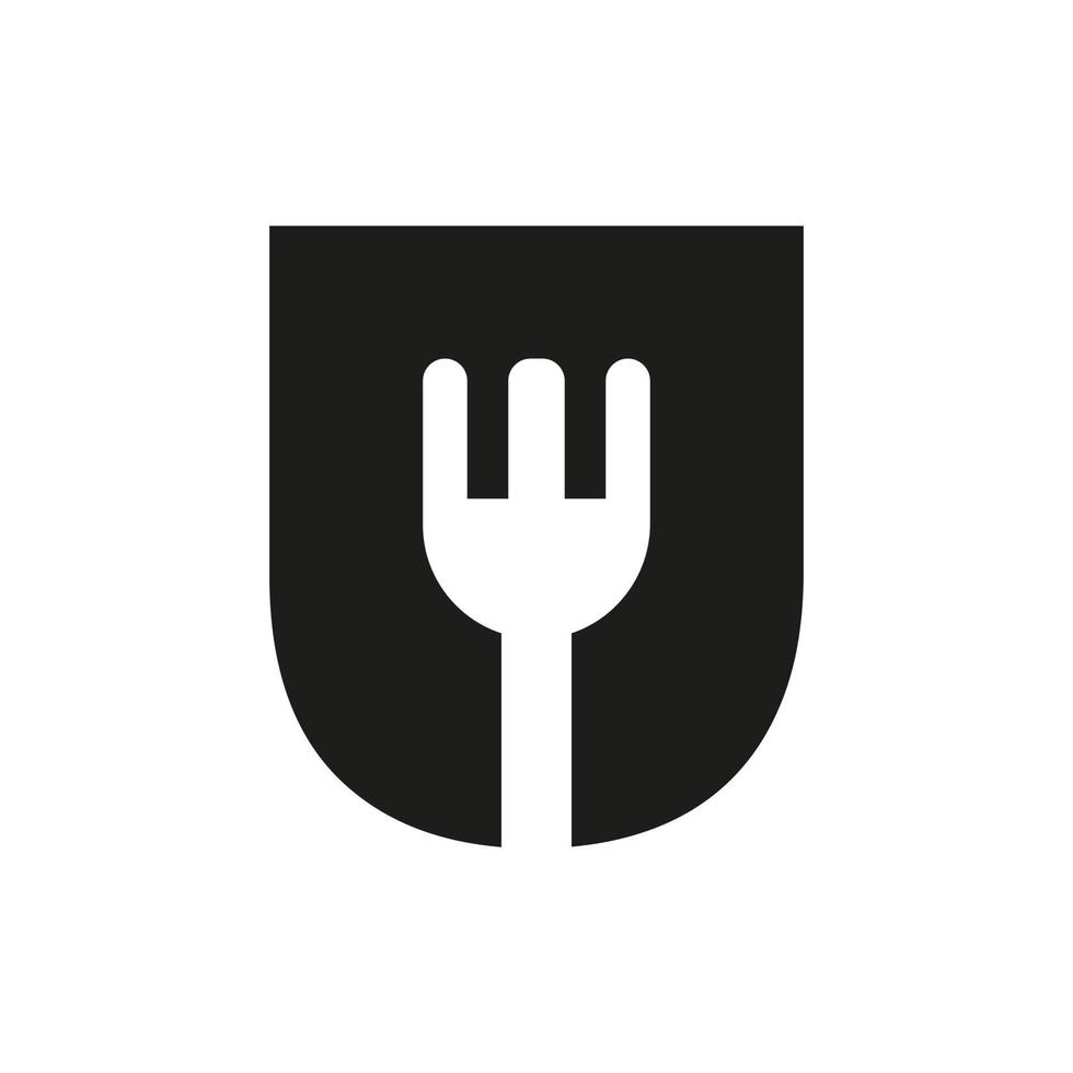 brief u restaurant logo gecombineerd met vork icoon vector sjabloon