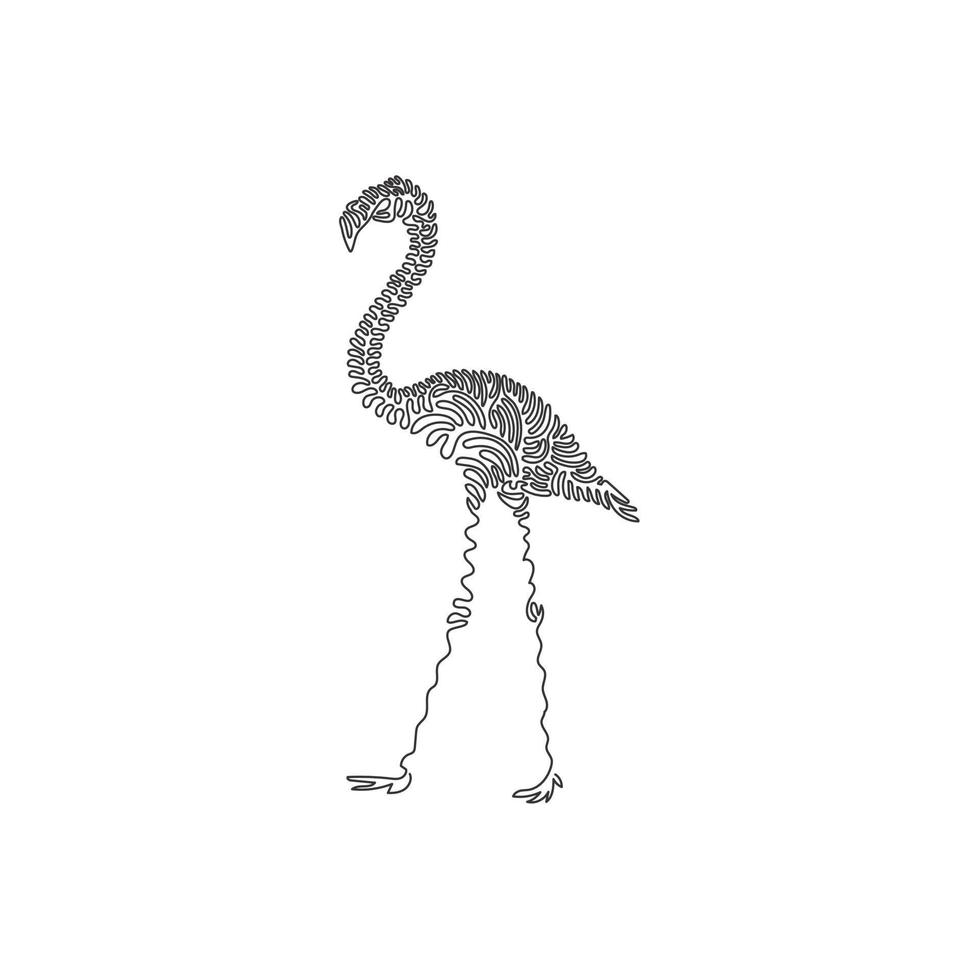 single gekruld een lijn tekening abstract kunst. flamingo's zijn ongelooflijk interessant schepsels. doorlopend lijn trek grafisch ontwerp vector illustratie van mooi flamingo voor icoon, logo, boho poster