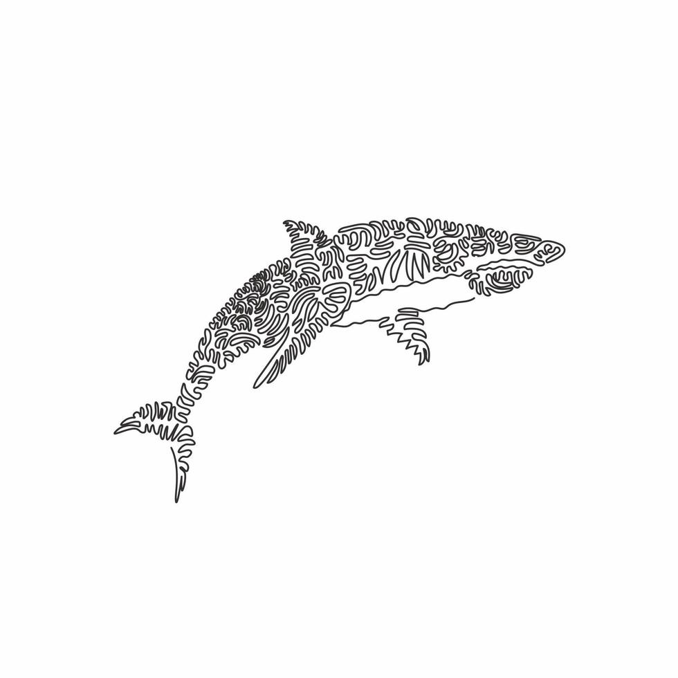 doorlopend kromme een lijn tekening van woest haai, kromme abstract kunst. single lijn bewerkbare beroerte vector illustratie van gevaarlijk haaien voor logo, muur decor en poster afdrukken decoratie