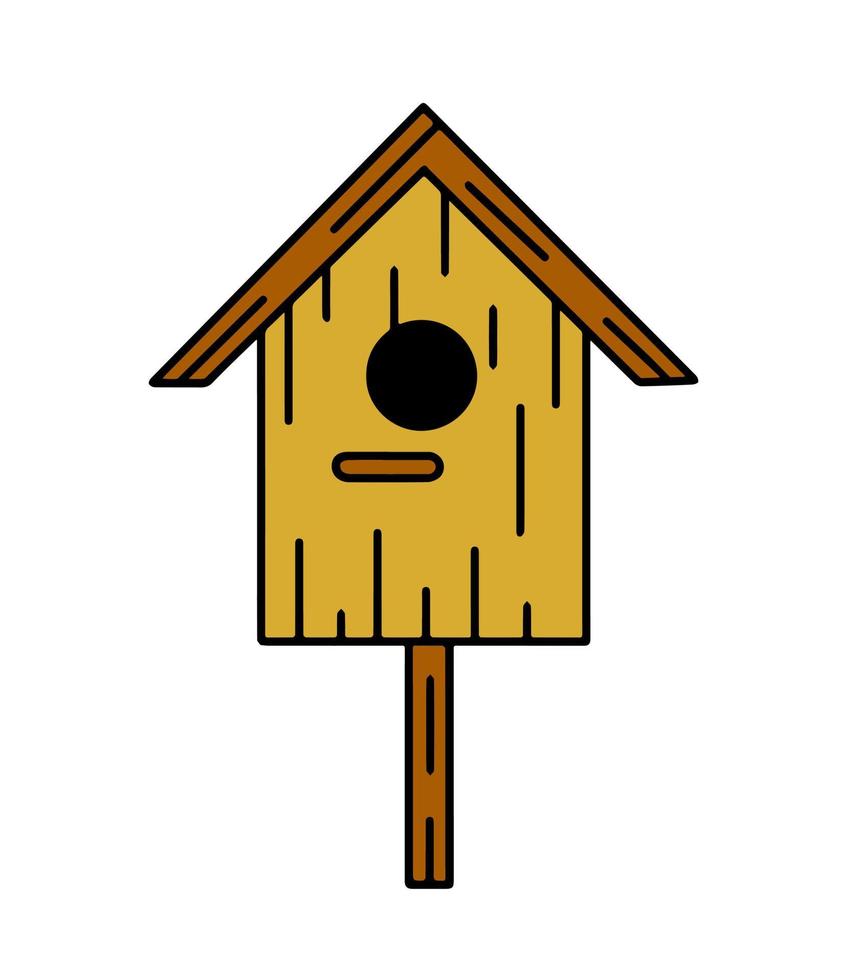 houten vogelhuisje. huis voor vogel. eigengemaakt nest voor dier. schets tekenfilm illustratie vector
