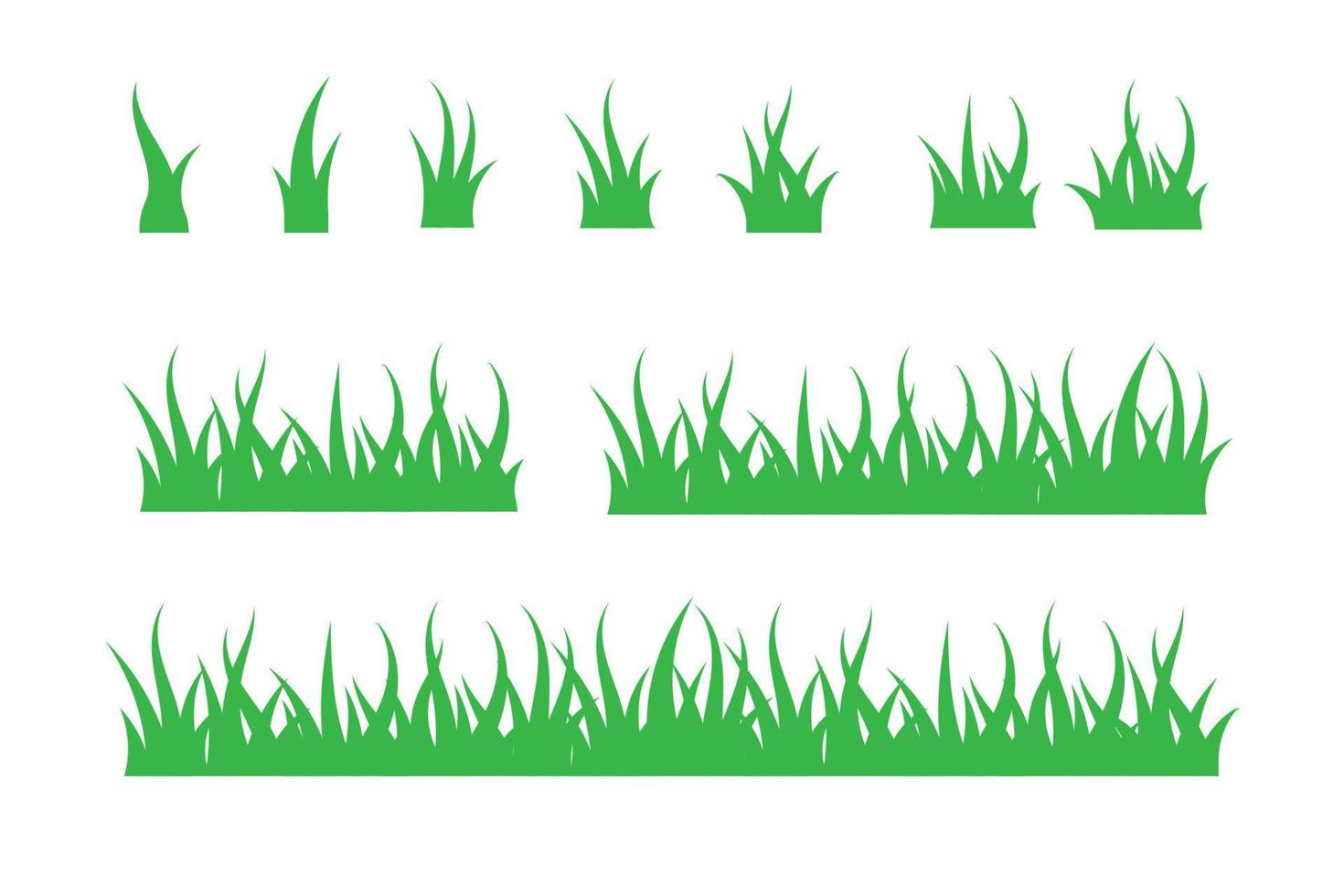 reeks van groen gras geïsoleerd. gras bosje en naadloos horizontaal groen grasmat vector reeks