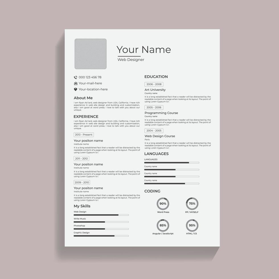 professioneel schoon, minimalistische CV en hervat ontwerp sjabloon vector