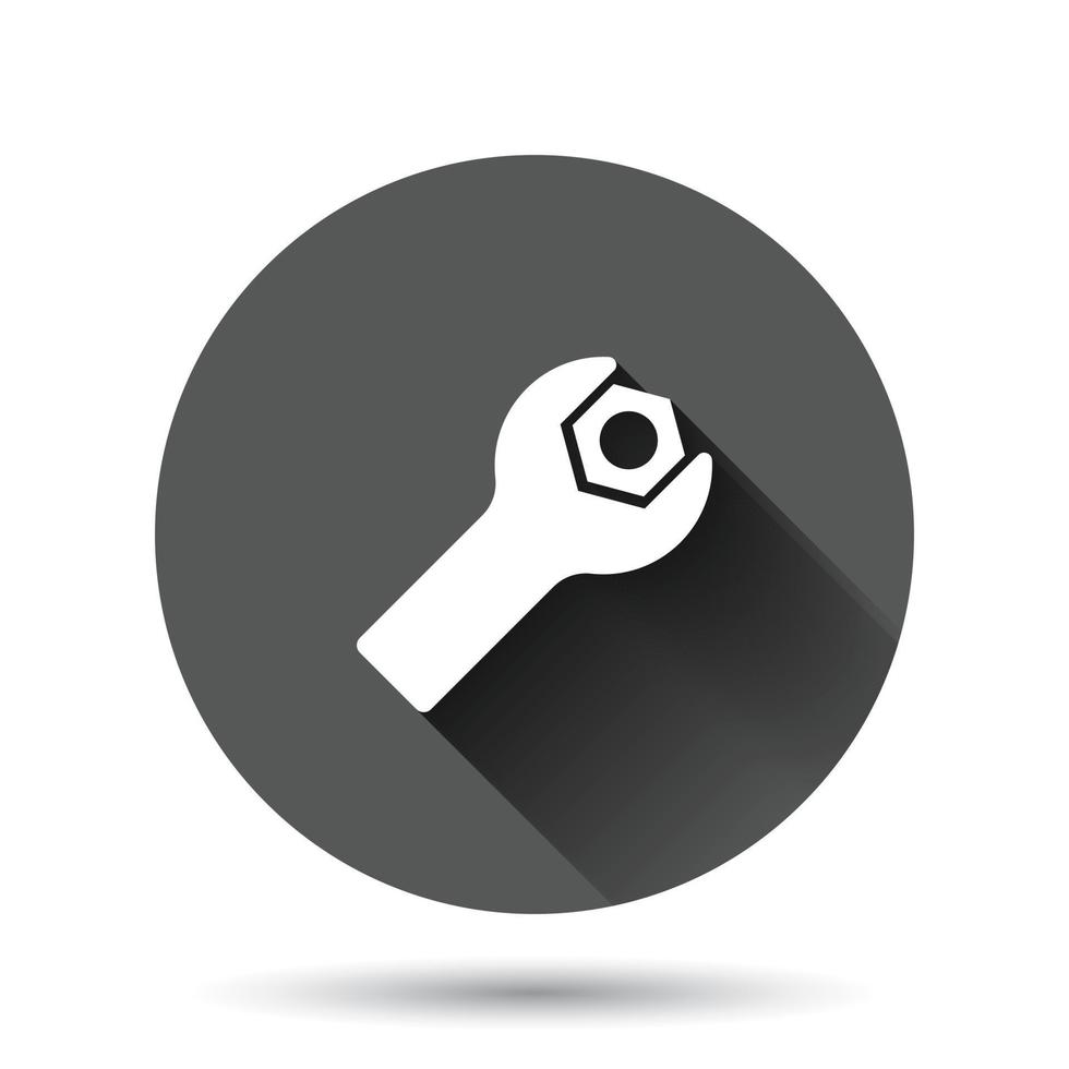 moersleutel icoon in vlak stijl. moersleutel sleutel vector illustratie Aan zwart ronde achtergrond met lang schaduw effect. reparatie uitrusting cirkel knop bedrijf concept.
