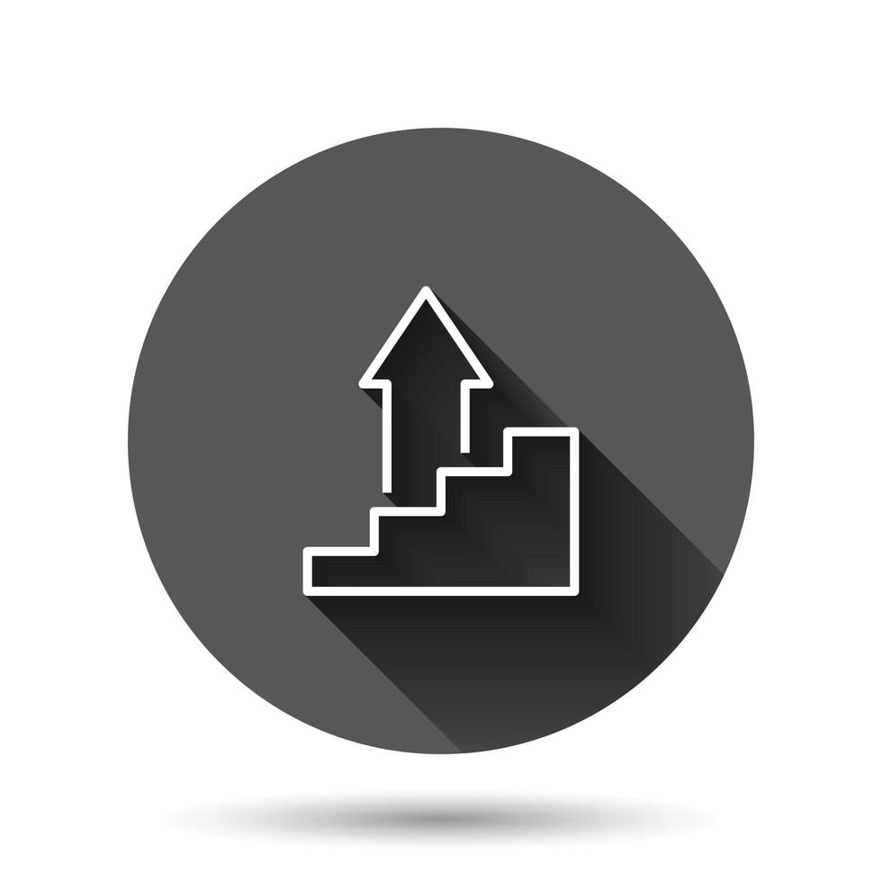 tabel diagram icoon in vlak stijl. pijl toenemen vector illustratie Aan zwart ronde achtergrond met lang schaduw effect. analyse cirkel knop bedrijf concept.