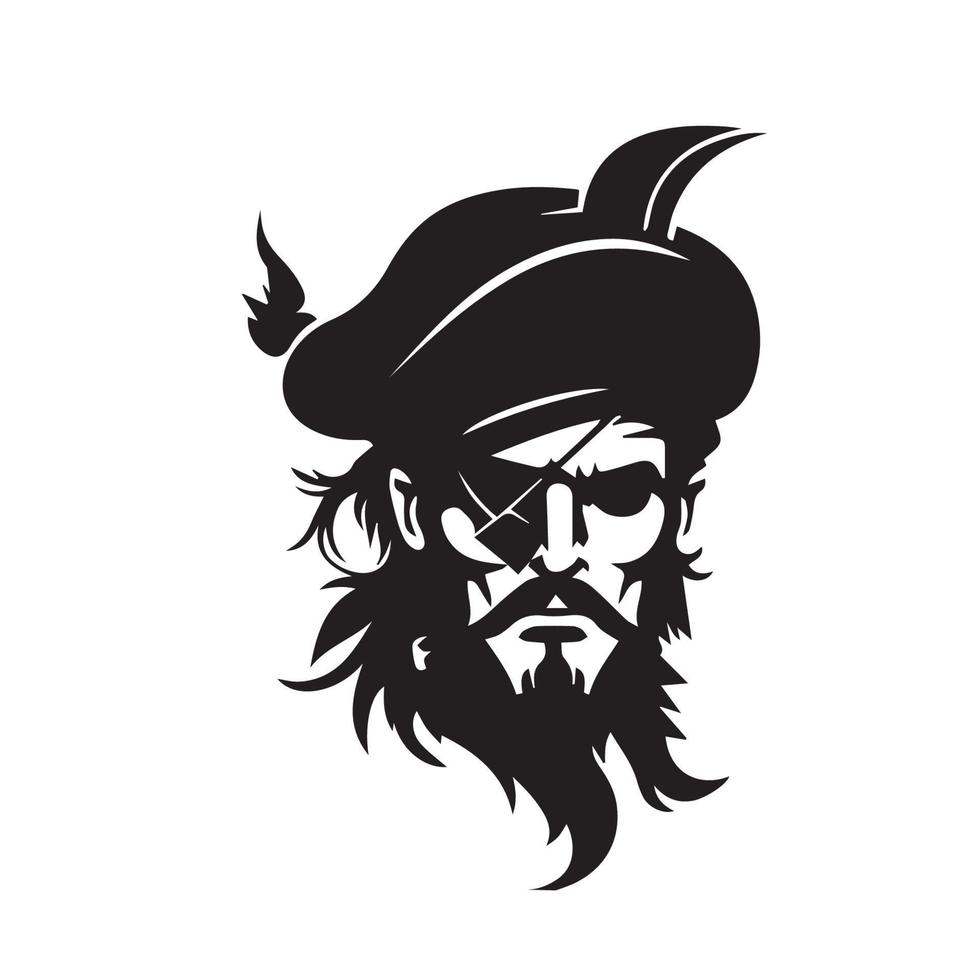 piraat hoofd minimaal modern icoon. gemakkelijk zwart en wit vector illustratie van boos gezagvoerder.