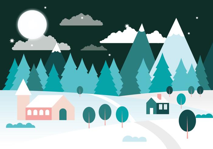 Gratis platte ontwerp Vector winterlandschap