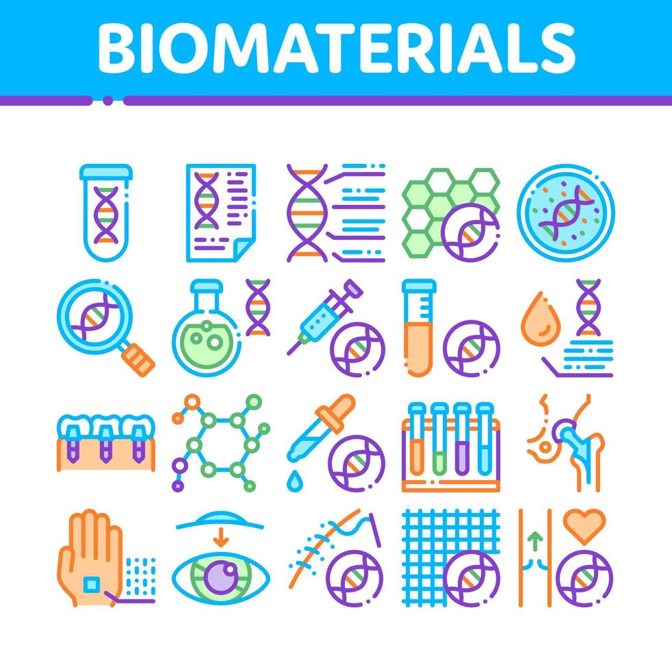 biomaterialen verzameling elementen vector pictogrammen reeks
