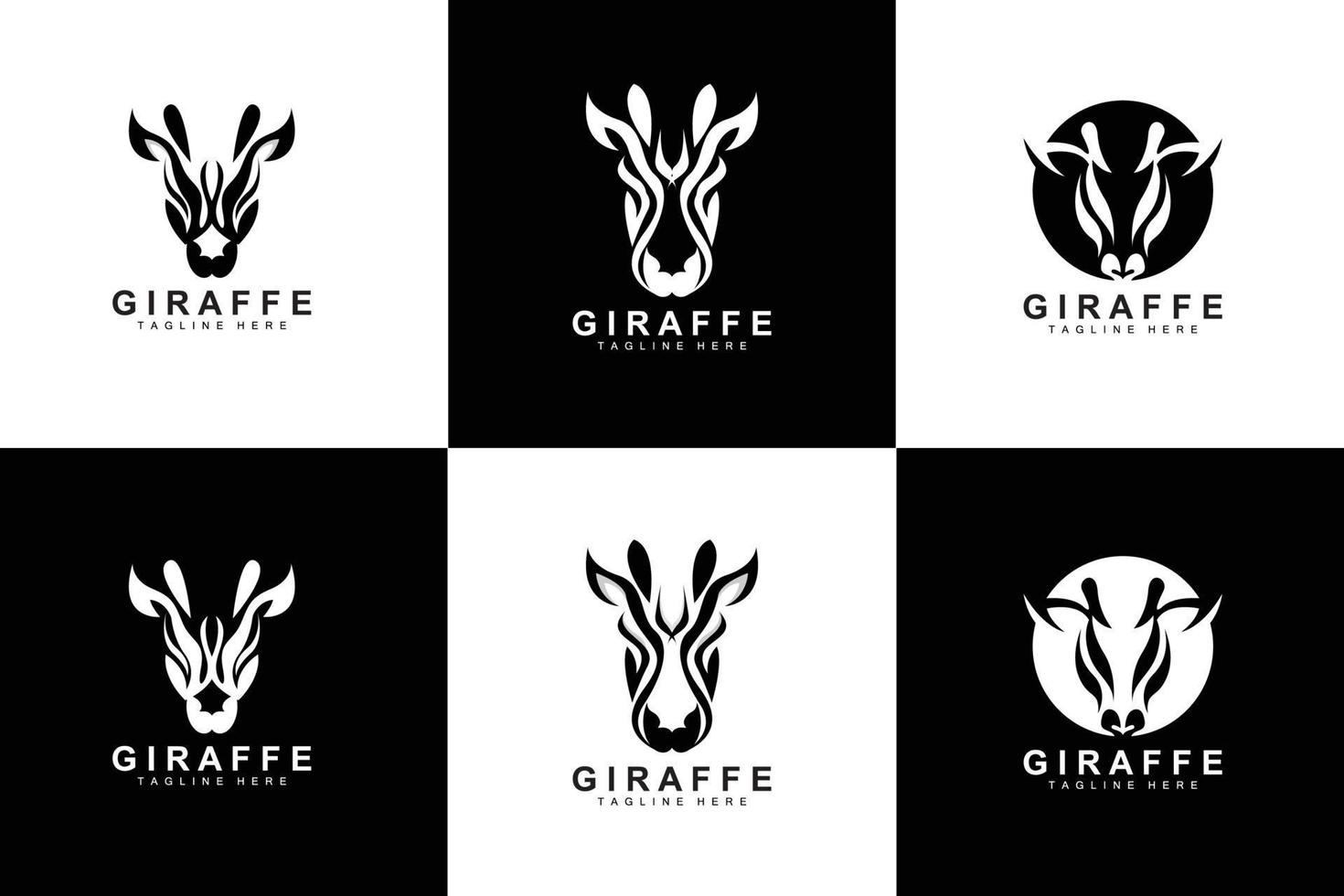 giraffe logo ontwerp, giraffe hoofd vector silhouet, hoog nek dier, dierentuin, tatoeëren illustratie, Product merk