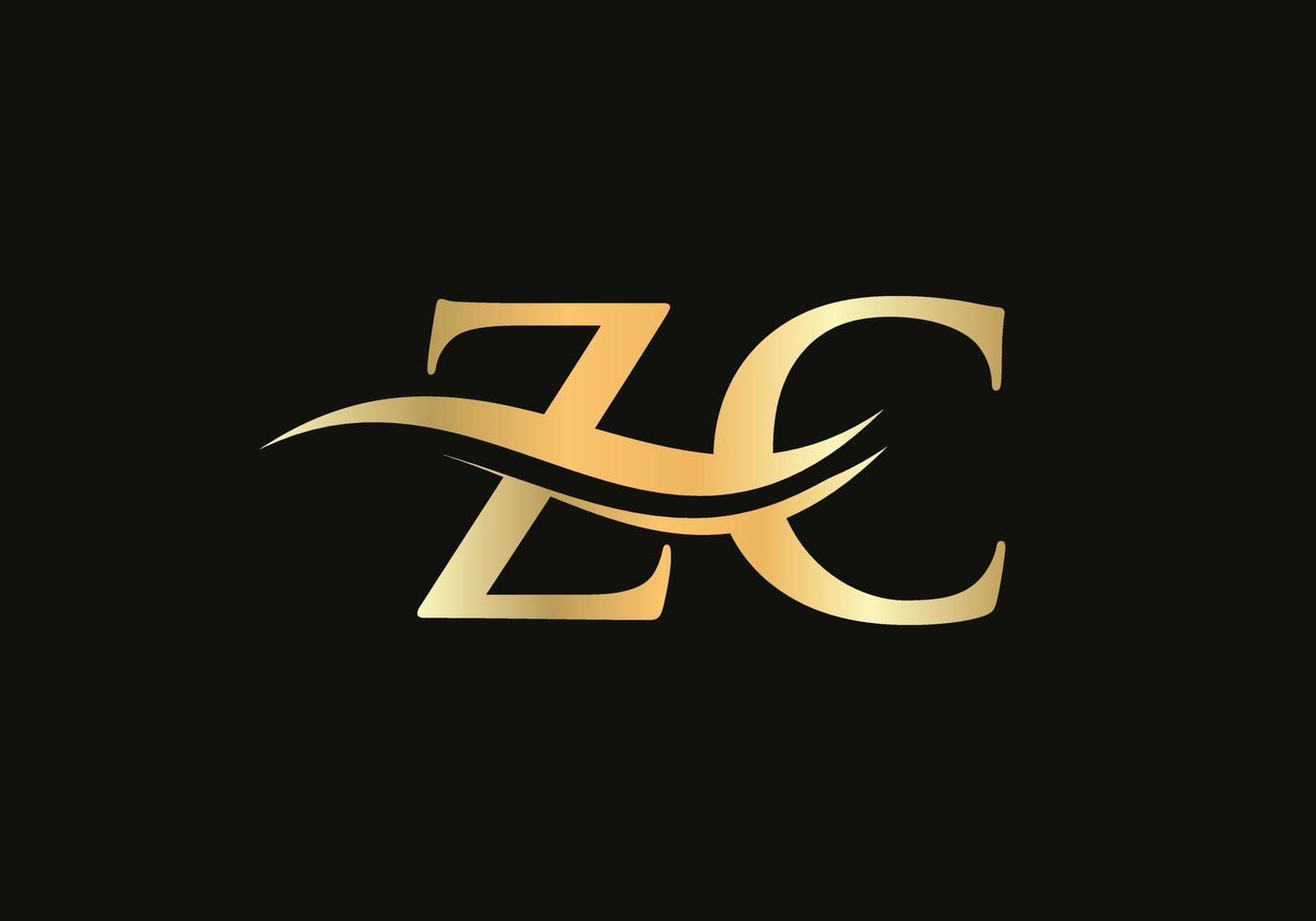 eerste goud brief zc logo ontwerp. zc logo ontwerp met modern modieus vector