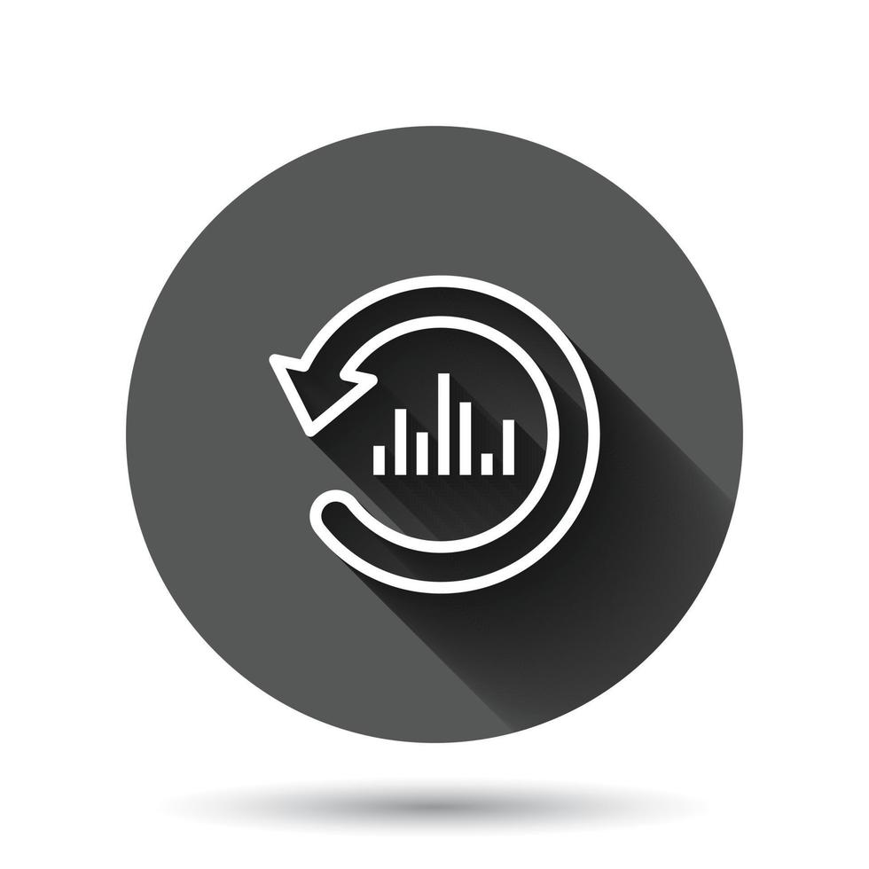 groeit bar diagram icoon in vlak stijl. toenemen pijl vector illustratie Aan zwart ronde achtergrond met lang schaduw effect. infographic vooruitgang cirkel knop bedrijf concept.