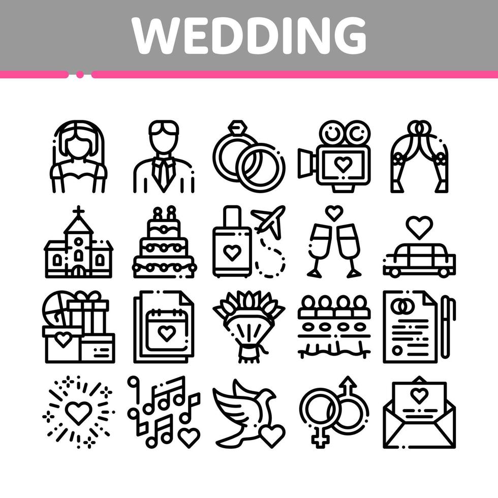 verzameling bruiloft vector dun lijn pictogrammen reeks