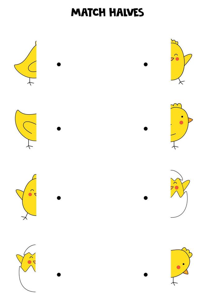 bij elkaar passen onderdelen van tekenfilm Pasen kippen. logisch spel voor kinderen. vector