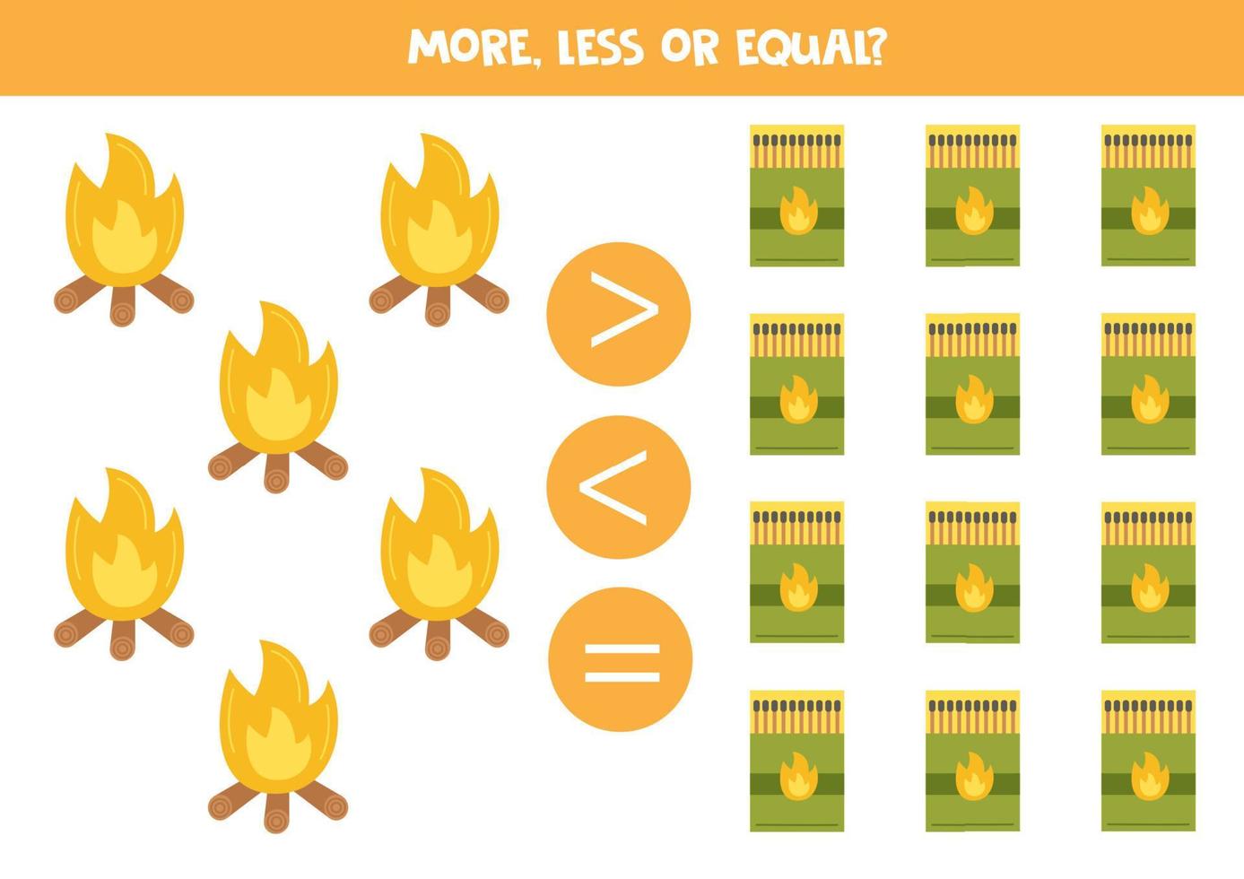 meer, minder of Gelijk met camping brand en wedstrijden. vector