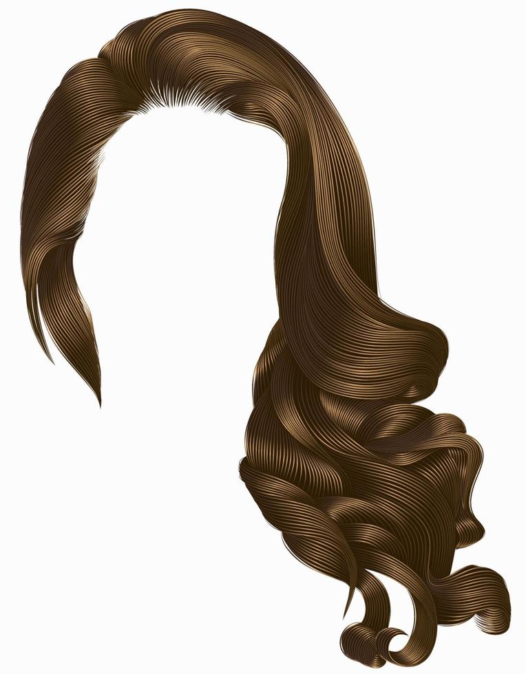 vrouw modieus lang gekruld haren pruik bruin . retro stijl . vector