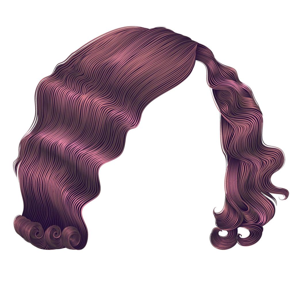 modieus vrouw haren kare koper roze kleuren . schoonheid mode . retro stijl krullen . realistisch 3d . vector