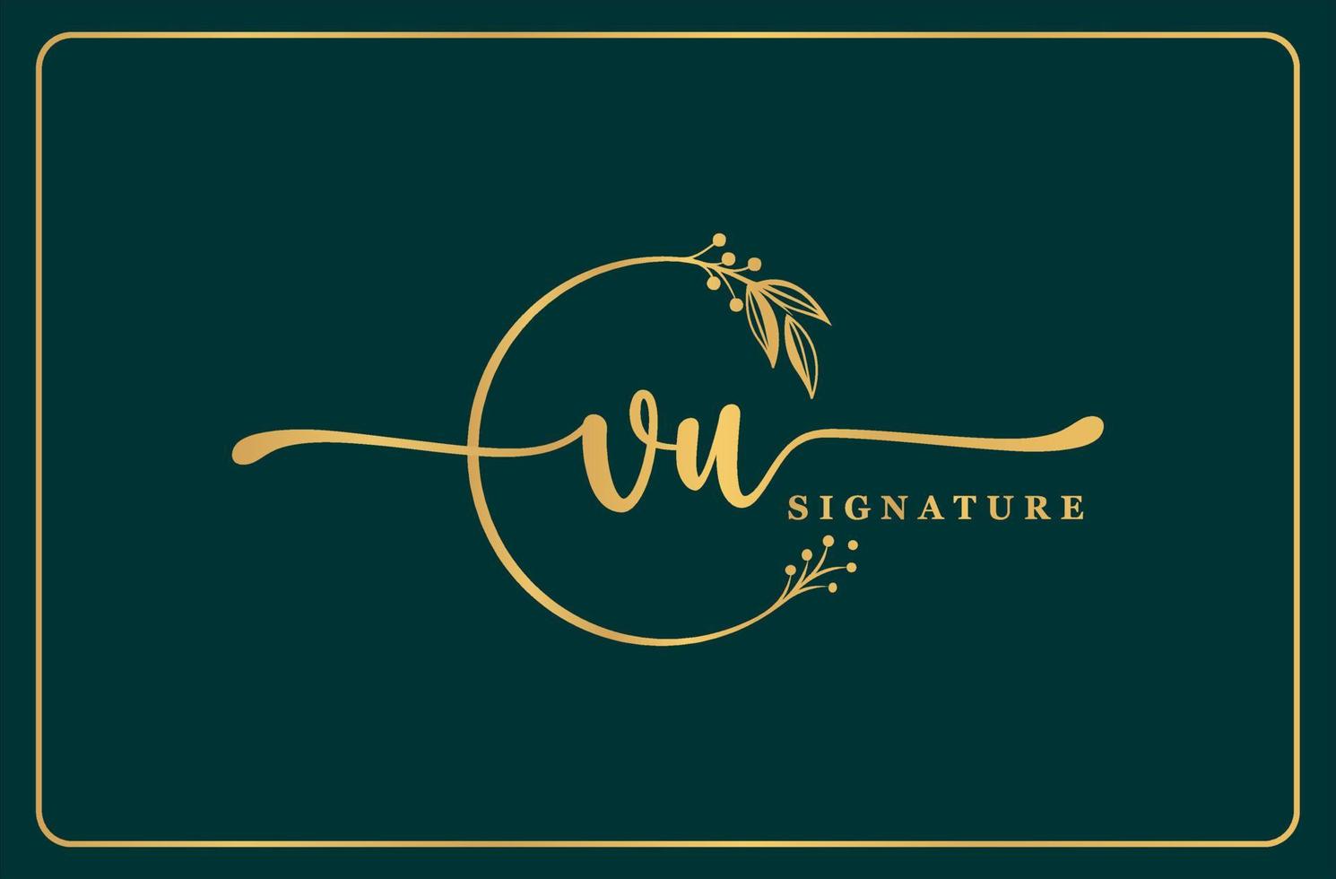 luxe goud handtekening eerste vu logo ontwerp geïsoleerd blad en bloem vector