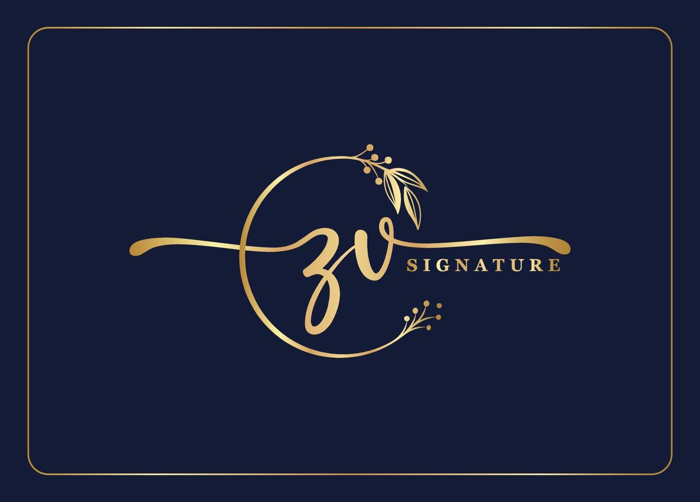 luxe handtekening eerste zv logo ontwerp geïsoleerd blad en bloem vector