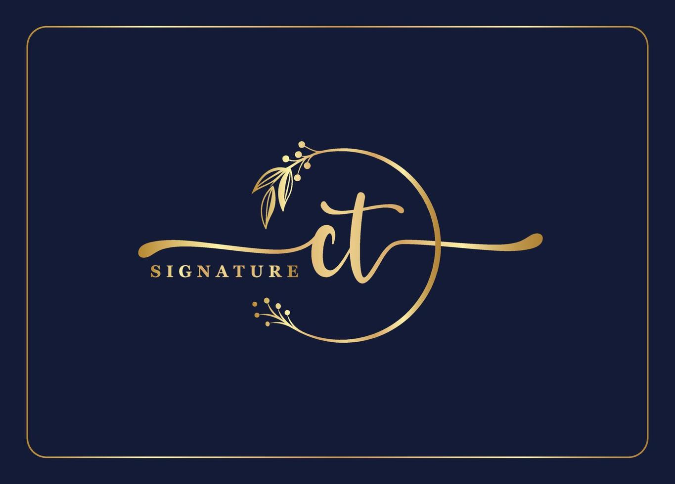 luxe goud handtekening eerste ct logo ontwerp geïsoleerd blad en bloem vector