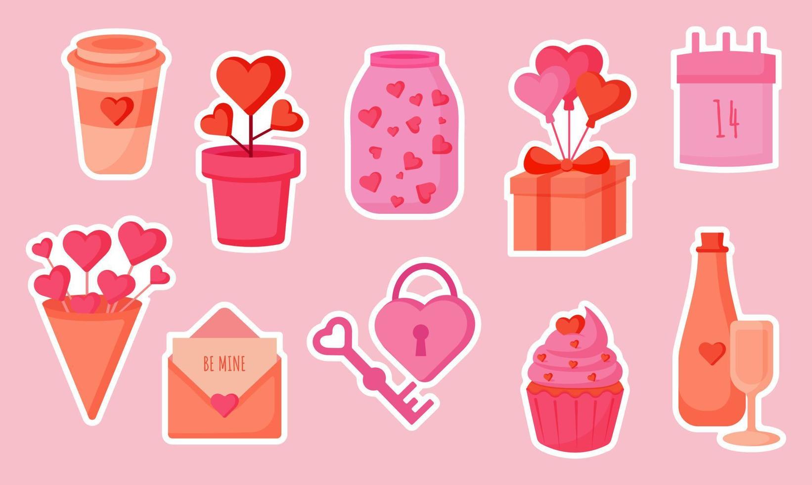 Valentijnsdag dag stickers Aan roze achtergrond vector