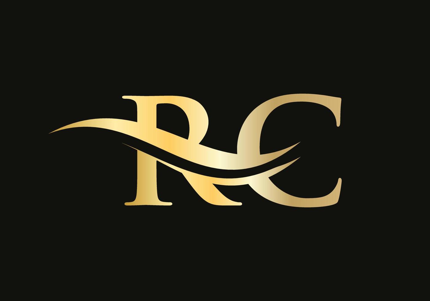 eerste goud brief rc logo ontwerp. rc logo ontwerp met modern modieus vector