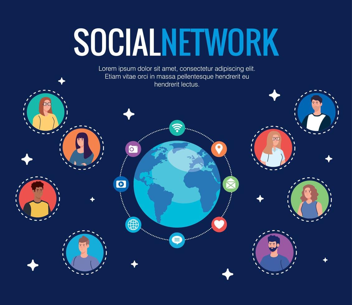 poster van sociaal netwerk, mensen verbonden voor digitaal, interactief, communiceren en globaal concept vector