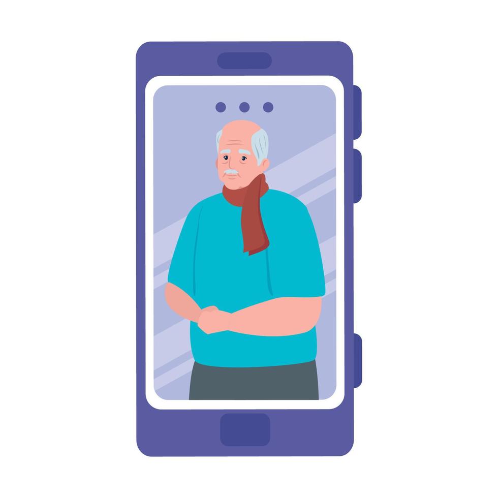 smartphone videogesprek, oude man in online videogesprek vector