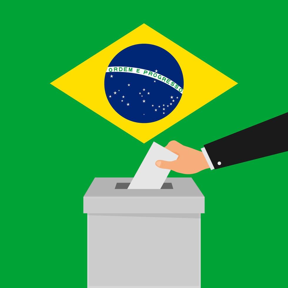 braziliaans stemmen concept. hand- zetten papier in de stemming doos. geïsoleerd vector illustratie.