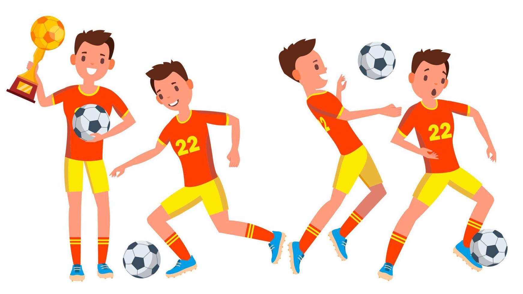 voetbal mannetje speler vector. in actie. modern uniform. bal. laarzen. tekenfilm karakter illustratie vector